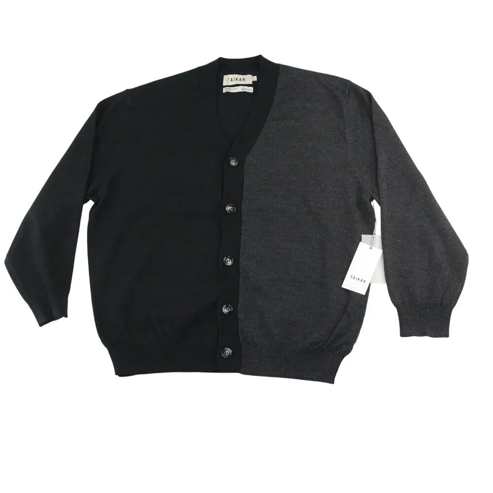 NWT Talkan Large 2 Tone Black Gray Cardigan Sweater 5 Button Long Sleeve Modern - Picture 1 of 10